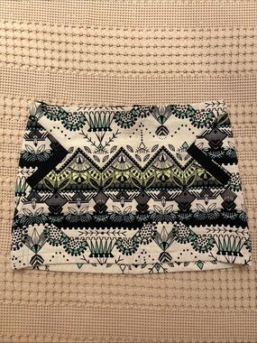 Topshop White Aztec Print Mini Skirt with Black and Green Accents